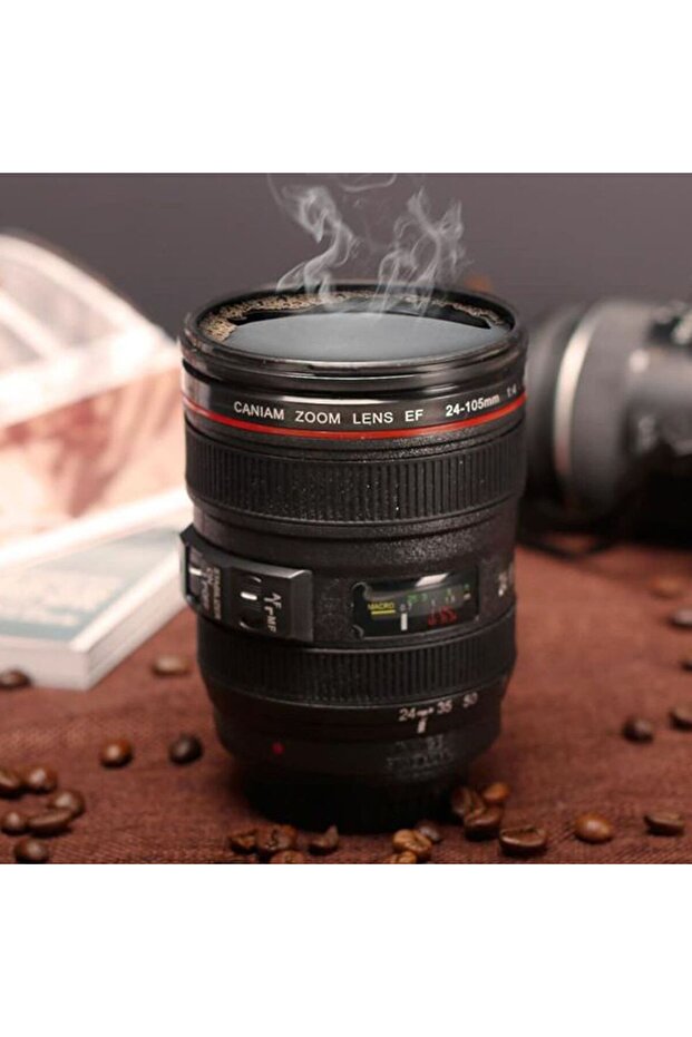 كوب عدسة كاميرا DSLR أسود 301-400 مل، قطعة واحدة، كوب قهوة غير مقاوم للتسرب