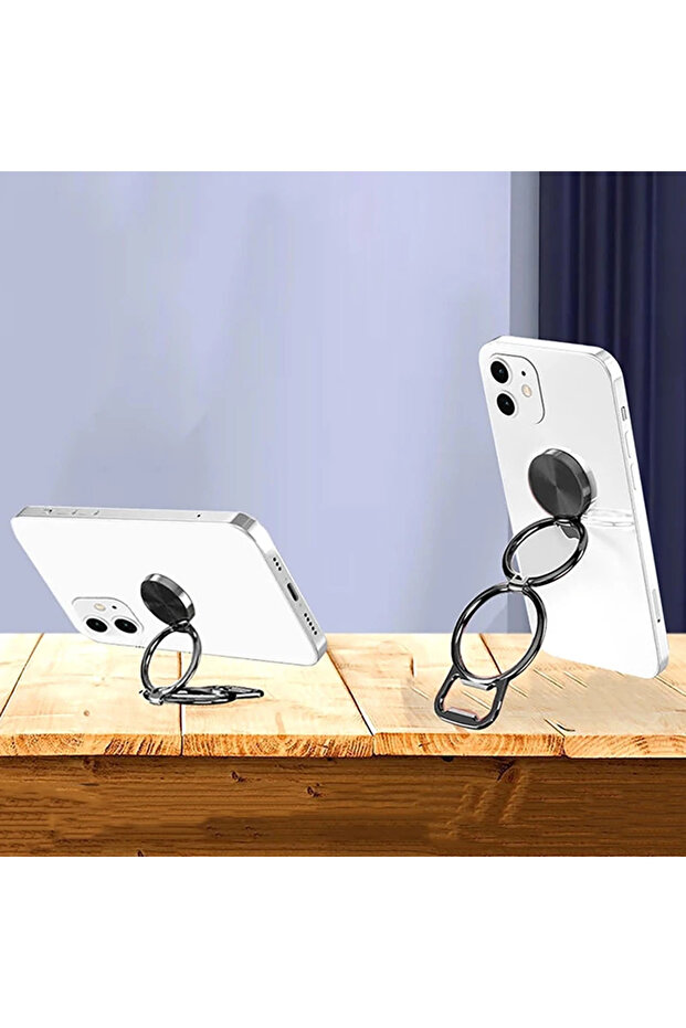 A Metal Foldable Phone Holder 360 Degree Rotation Stand Double Finger Ring Round Cellphone Universa.