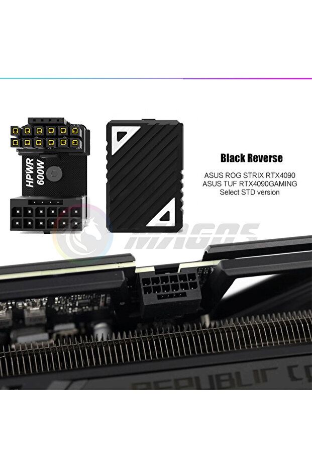 محول PSU 12VHPWR لبطاقة الرسومات RTX4090 باللون الأسود، موصل توجيه وحدة معالجة الرسومات، 16 سنًا، 16P ATX3.0، 600 واط، كوع 12+4 سنون