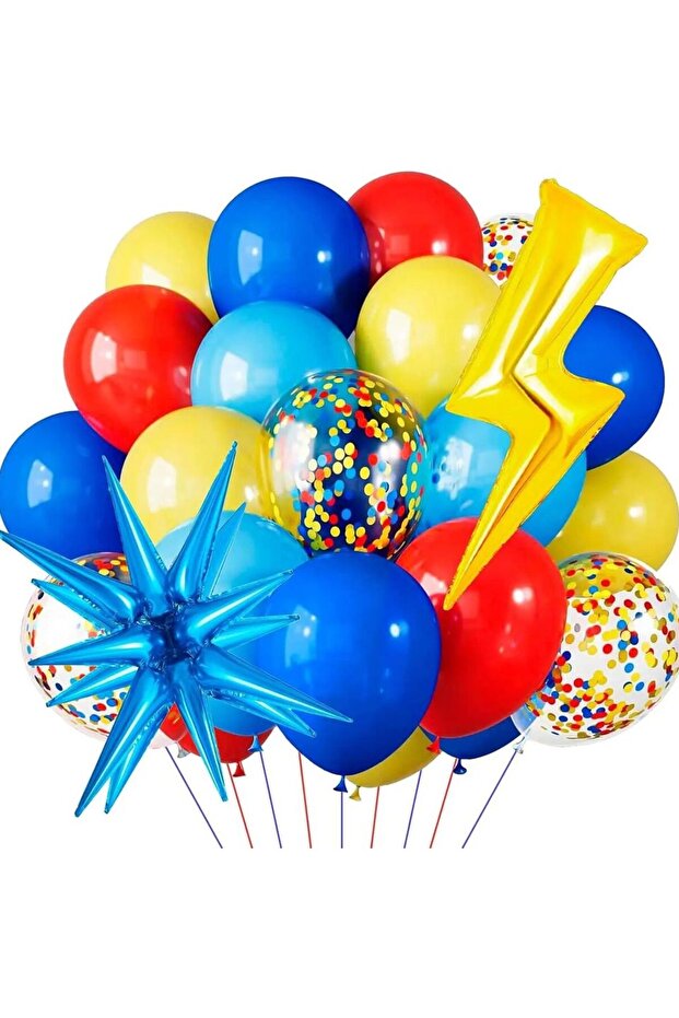 Other Lightning Birthday Decoration, Red Blue and Yellow Balloons and Prosperous Stars and Lightning