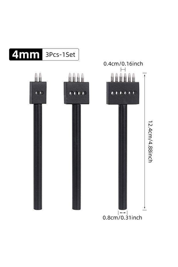 4MM-3PCS-1SET 2/4/6 Prongs Leather Hole Punching Tool, DIY Round Stitching Punch for Sewing, Carving