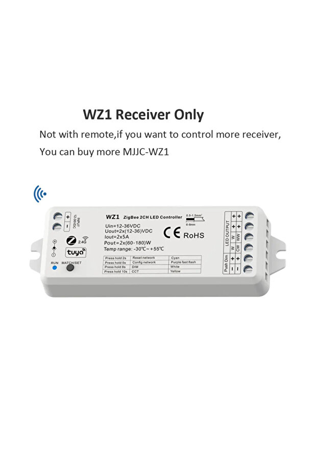 وحدة تحكم WZ1 فقط مزودة بخاصية Wifi Tuya Zigbee 2CH LED ووحدة تحكم DC 12V 24V الذكية مع خاصية التعتيم بالدفع RF