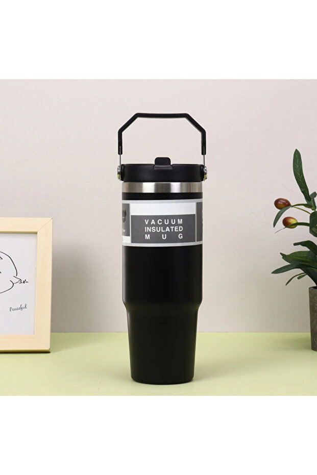 901-1000ml black 900ML 30 Oz Stainless Steel Thermos Mug Tritan Material Double Layer Vacuum Insulat