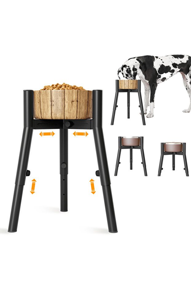 Black 3 Height Adjustable Dog Bowl Stand for Large Dogs,Adjustable Width Metal Elevated Dog Bowls(Bo