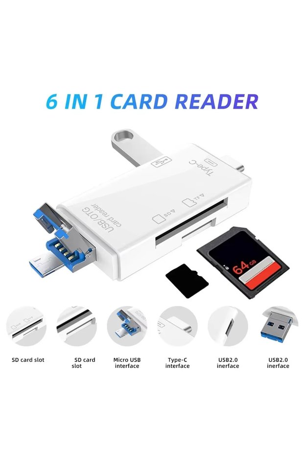 6 in 1 USB 2.0 White 7 in 1 Card Reader USB 3.0 Type C to SD TF Memory Card Flash Drive Adapter for