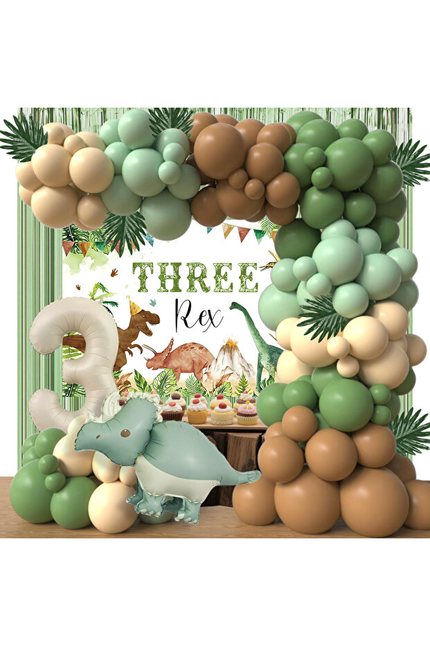 balloon kit CY8039dinosaur ‌3rd Dinosaur Birthday Decorations Kit - Three Rex Backdrop, Balloon Arch