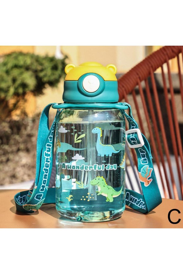 C 650ml Cute Kids Water Bottle with Straw Free BPA Leakproof Outdoor Portable Children's Cups Schoo.