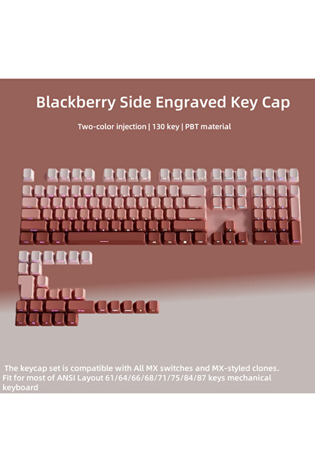Blush Pink(opp bag) 133 Keys Double Shot Shine Through Keycaps Strawberry Pink Side Print PBT Keycap