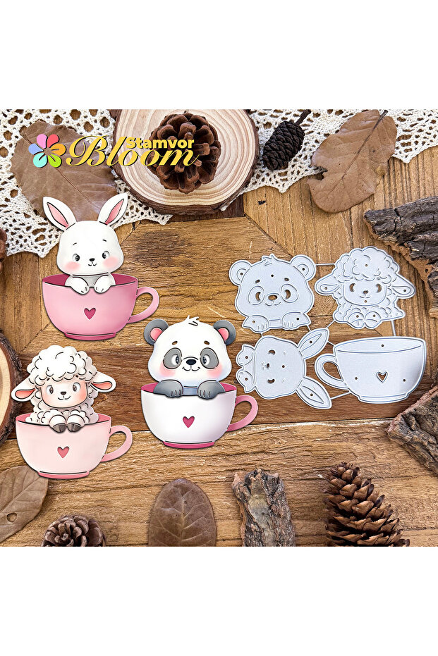 Original Lovely Love Cup Animals Panda Bunny Sheep Metal Cutting Dies Scrapbooking Decorative Emb...