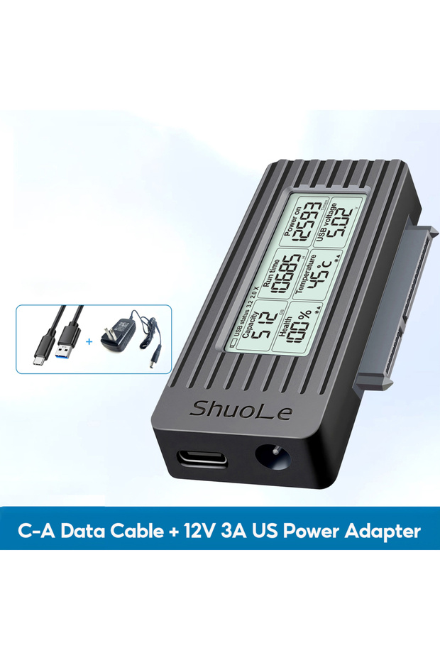 كابل محول USB إلى SATA 12 فولت 3 أمبير أمريكي، محول USB 3.2 3.0 إلى SATA لمحرك الأقراص الصلبة SSD مقاس 2.5 بوصة