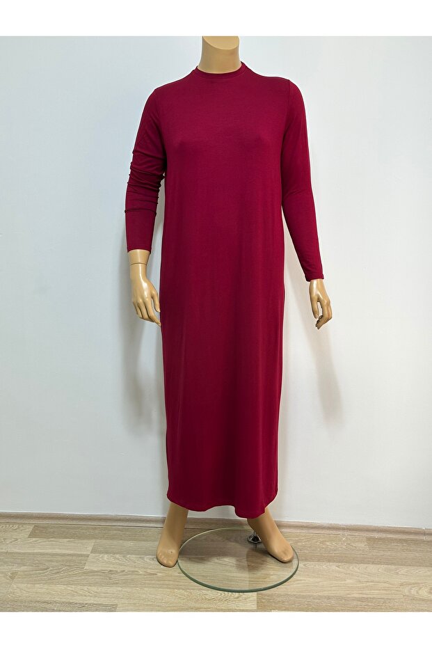 Long Underwear Dress 135 cm Long Sleeves Crew Neck Lining Quality Combed Cotton Fabric Maroon