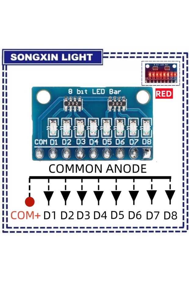 مجموعة أدوات بدء تشغيل لوحة التوصيل ذات مؤشر LED أزرق/أحمر مشترك للأنود/الكاثود 3-24 فولت 8 بت قطعة واحدة من الأنود/الكاثود الأحمر - 1