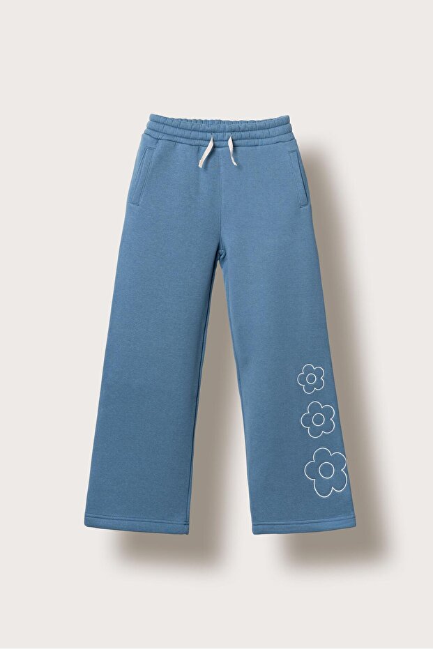 3 Thread Floral Embroidered Girls' Sweatpants