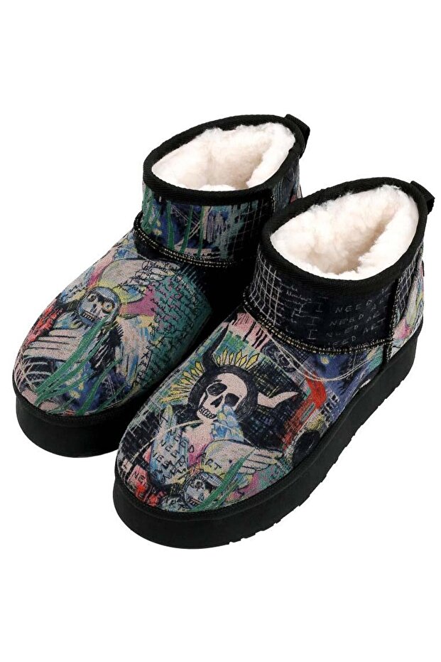 Women's Vegan Leather Black Ankle Boots - I Need Art Design