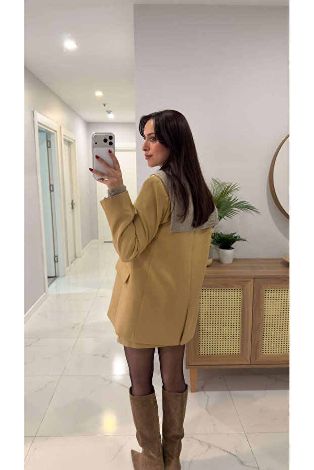 Kosowa Camel Buttoned Blazer Jacket - 5