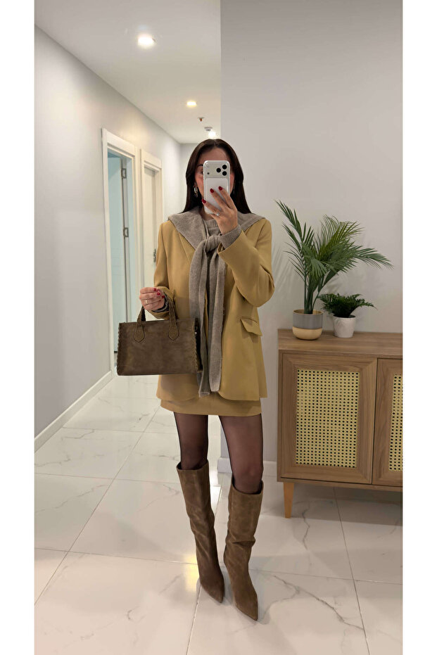 Kosowa Camel Buttoned Blazer Jacket - 6