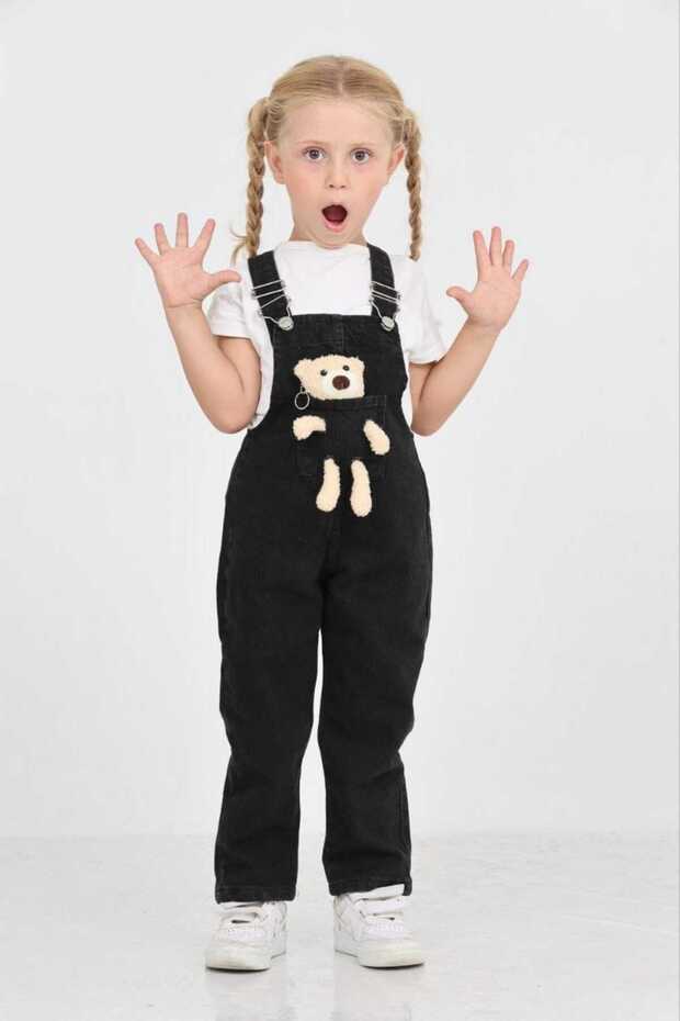 Denim Slopet Girl's Jumpsuit with Teddy Bear