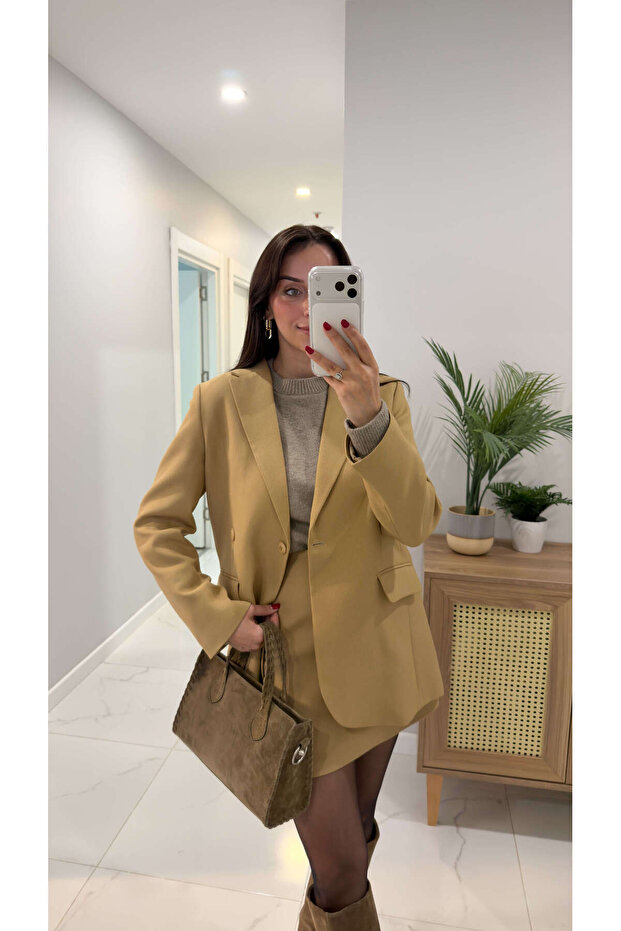 Kosowa Camel Buttoned Blazer Jacket - 2