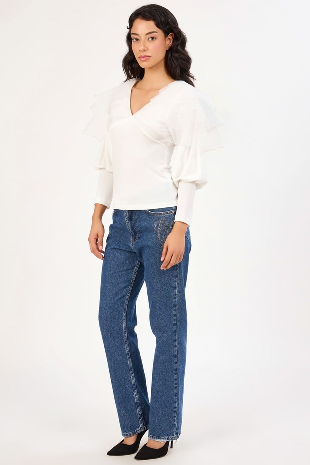 Organze detaylı örme bluz - 2