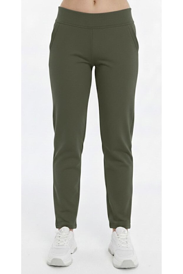 Women's Khaki Sweatpants with Pockets and Belt Inside Paneled -P493