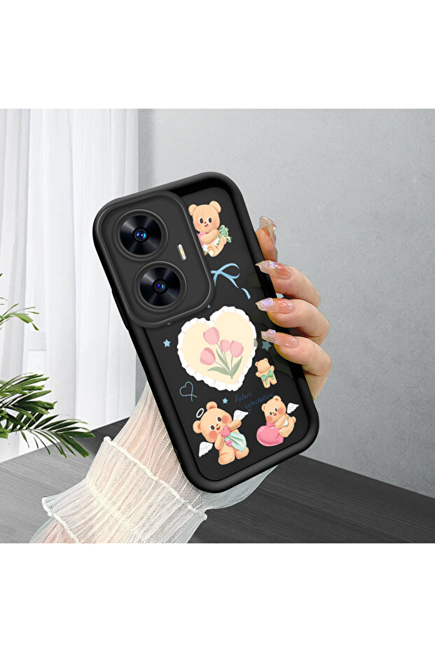 Realme C55 Compatible Shockproof Cute Patterned Black Silicone Case - 2
