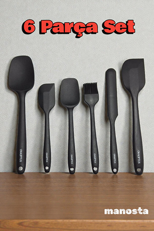 6-Piece Heat Resistant Non-Stick Silicone Kitchen Set. Spatula, Spoon, Knife, Pastry Brush, Serving Utensil