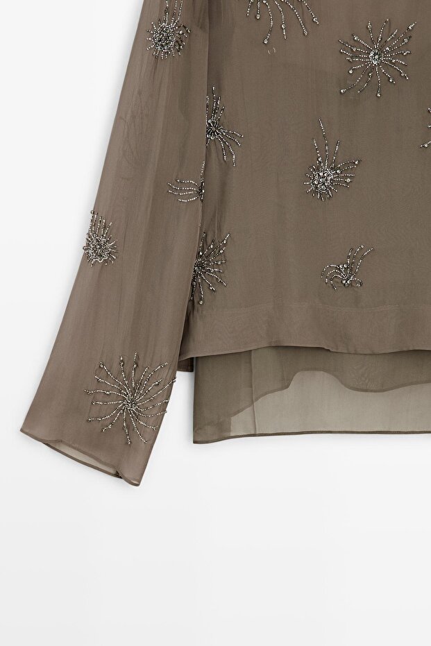 İşlemeli yarı transparan bluz - 6