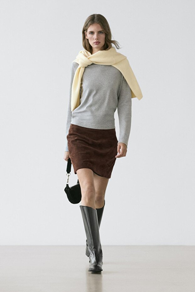 Süet deri mini etek - 1