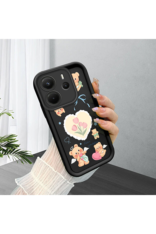 حافظة سيليكون سوداء متوافقة مع هاتف Xiaomi Redmi Note 14، مقاومة للصدمات، بنمط لطيف - 3