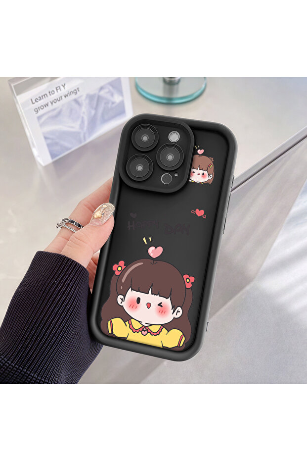 حافظة سيليكون سوداء متوافقة مع هاتف iPhone 14 Pro مقاومة للصدمات وذات نمط لطيف - 4