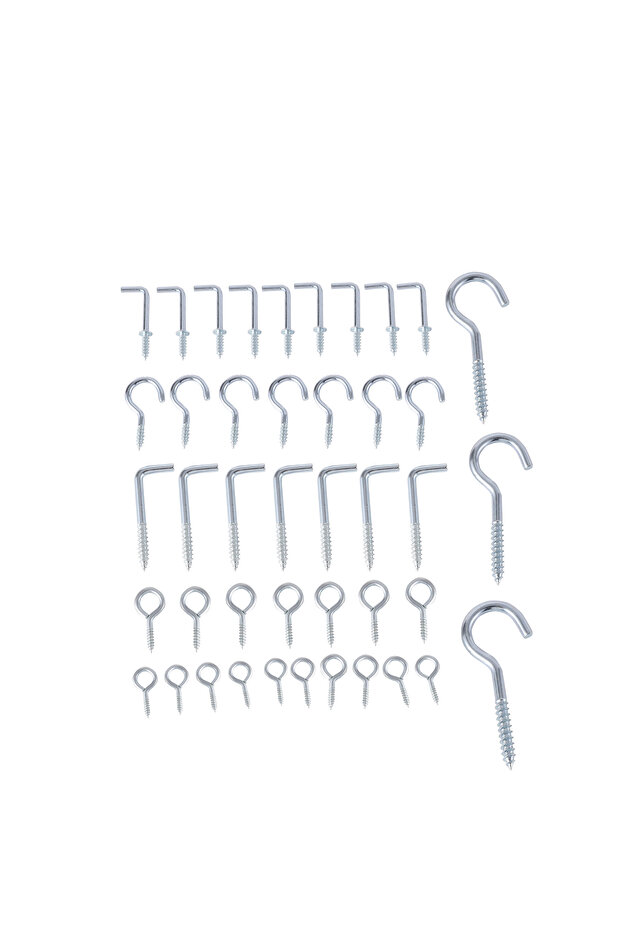 طقم براغي العين والخطاف، 67 قطعة - مجموعة خطافات حلقية متينة على شكل حرف L - 1