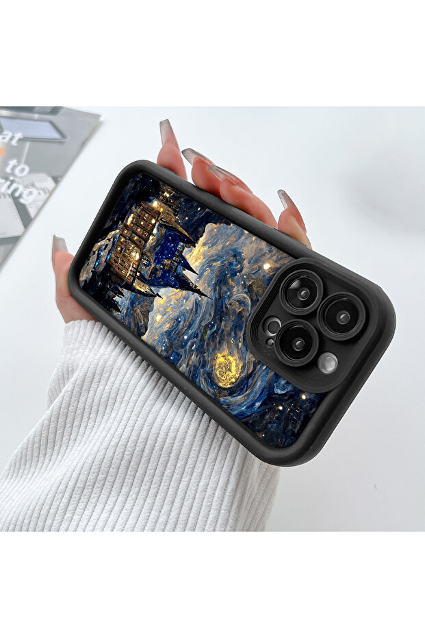 حافظة سيليكون سوداء بنمط السماء الساحر متوافقة مع هاتف iPhone 15 Plus - 6