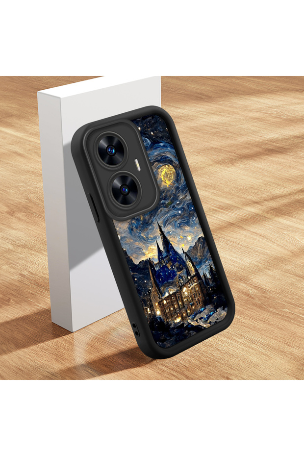 حافظة سيليكون سوداء بنمط السماء الساحرة المتوافقة مع هاتف Realme C55