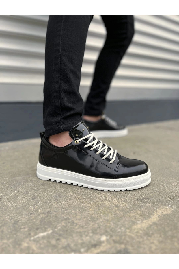 Jy152 Cool Lace-Up Patent Leather Men's Casual Sports Classic Shoes Rbt - Black