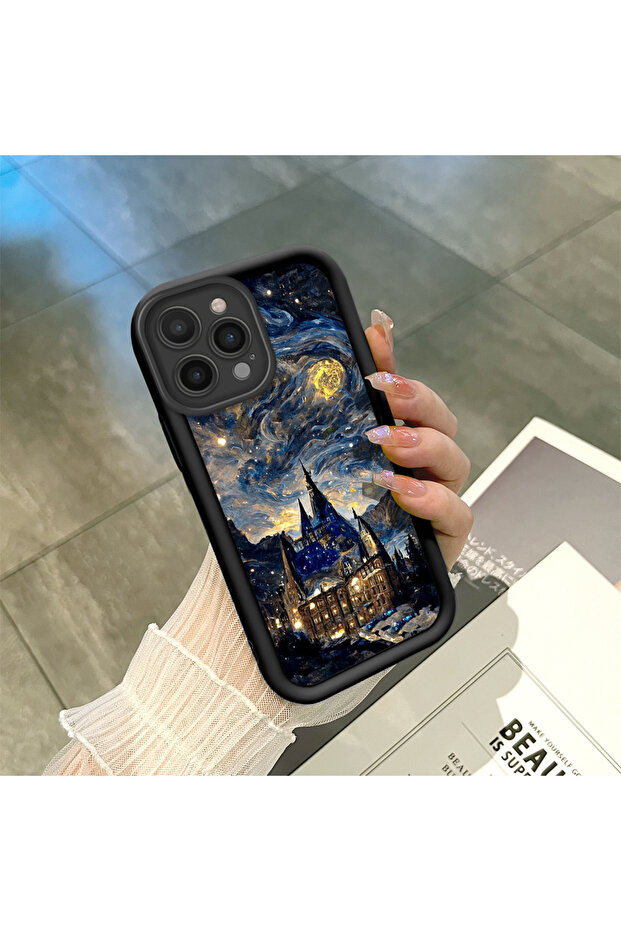 Charming Sky Pattern Black Silicone Case Compatible with iPhone 14 Pro Max - 2