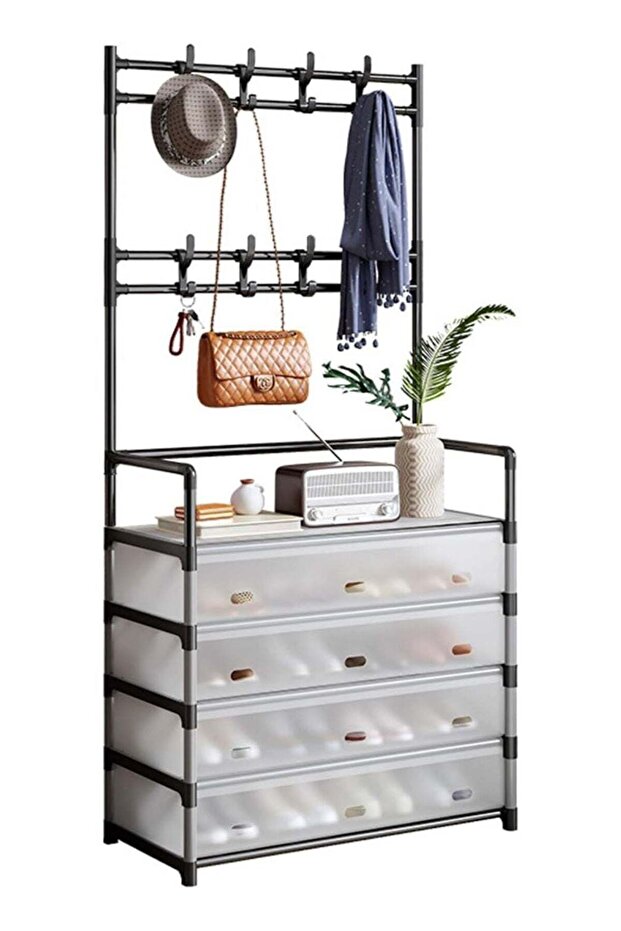 Entryway Hall Tree with Hooks and 4-Layer Shoe Storage Drawers