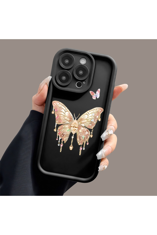 حافظة متينة مقاومة للصدمات بنمط الفراشة من السيليكون الأسود عالي الجودة متوافقة مع هاتف iPhone 15 Plus - 5