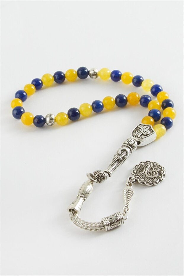 Yellow Navy Blue Ceyt Natural Stone Prayer Beads 6 mm