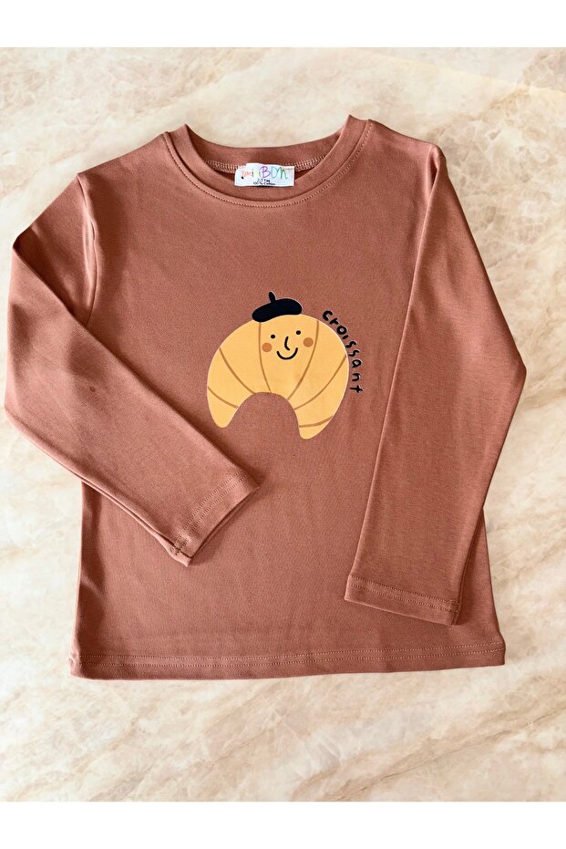 Printed Long Sleeve T-Shirt - Croissant