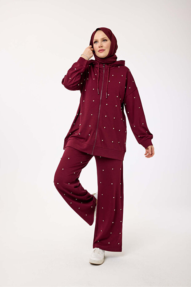 5979 - Stylish Comfortable Women's Steel Interlock Stone Detailed Suit