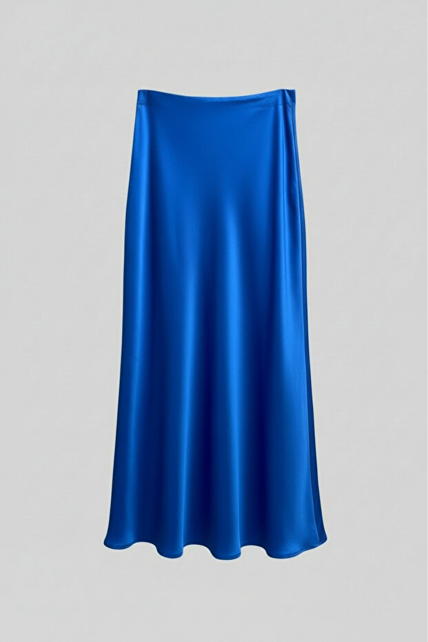 Women's Blue Satin Skirt Stylish Combination Maxi Length