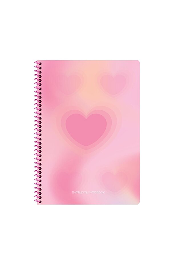 A4 Spiral Cardboard Cover Lined Pastel Heart Notebook - Pink Heart