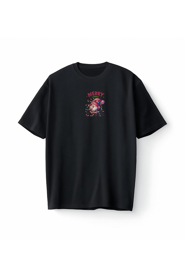 Merry Bright Santa Claus Christmas Oversized Unisex T-Shirt T-Shirt