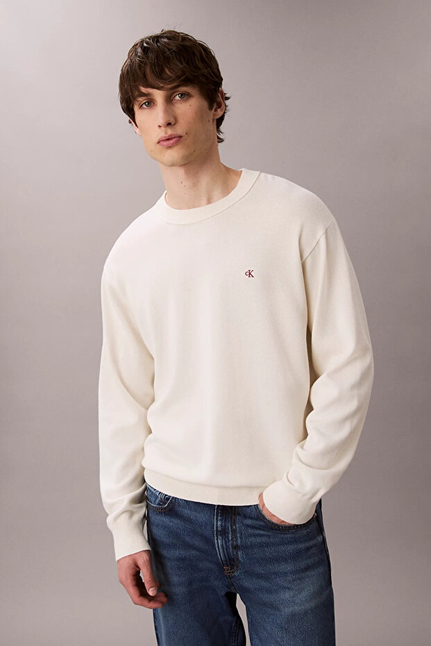 Jeans Crew Neck Classic Fit Plain Off White Men's Sweater Lv04Rc309Gyas Ls Ez Cotton