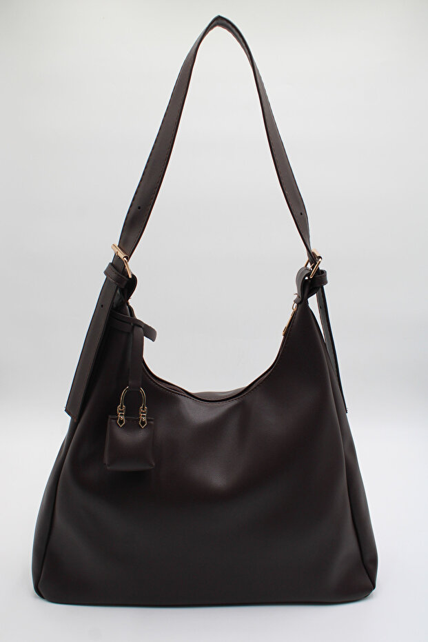 Women's Large Size Leather Charm Adjustable Shoulder Strap Hand and Shoulder Bag Bitter Brown