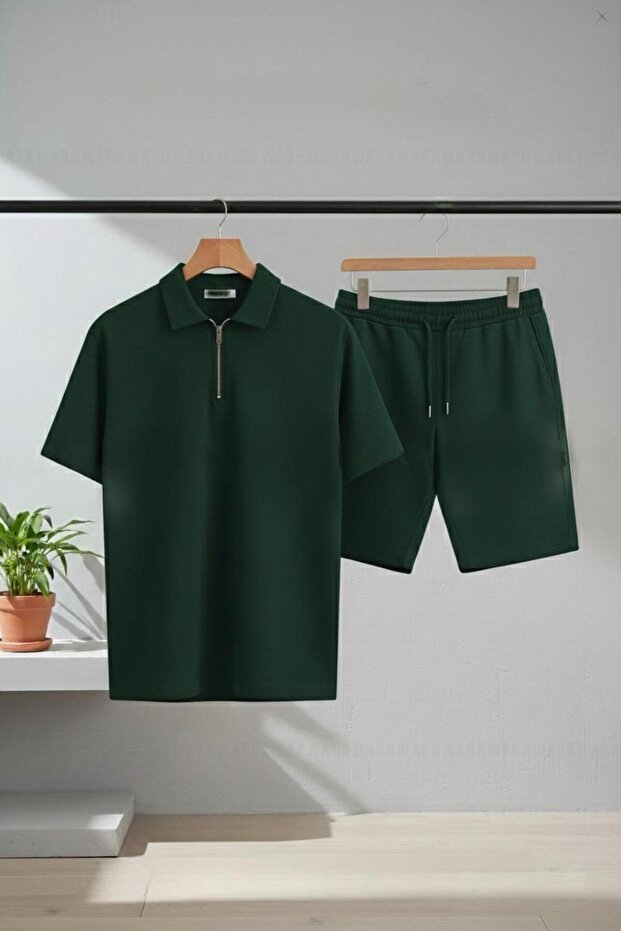 New Season Half Zipper Vortex Fabric Tshirt-Shorts Set 2-Piece Premium Fabric