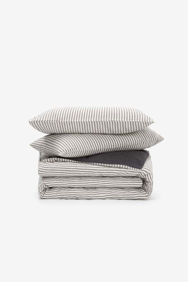Striped Serenity Striped Linen Blend Duvet Cover Set Anthracite