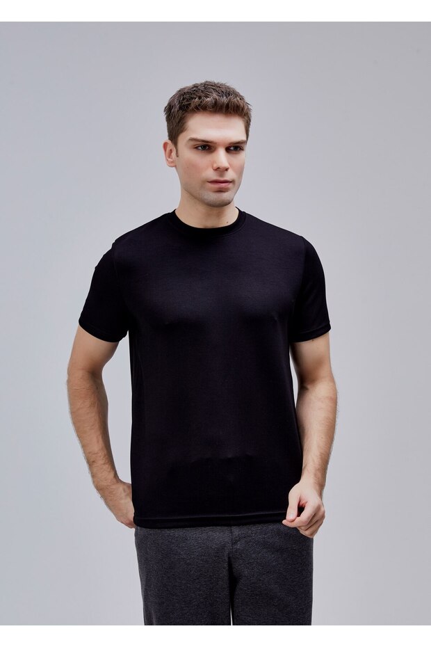 Siyah Renk Basic Modal Tshirt - 2