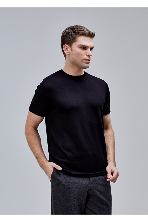 Siyah Renk Basic Modal Tshirt - 1