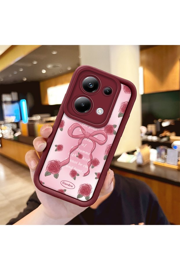 Xiaomi Poco M6 Pro 4g Compatible Beautiful Rose Pattern Burgundy Silicone Impact Protection Case